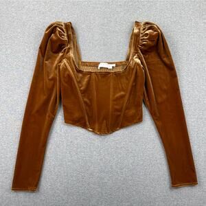 Astr Velvet Brown Long Sleeve Blouse